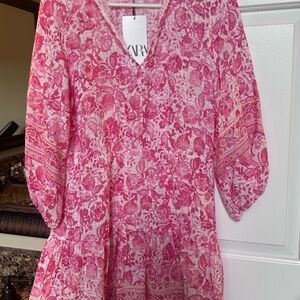Zara Red Floral V-Neck Dress
